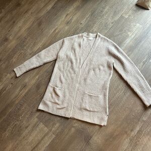 Caslon Waffle Knit Open Cardigan – Size Medium – Beige Neutral – Pockets